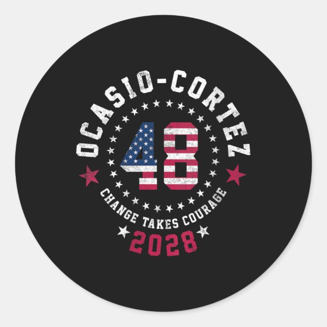 Womens Aoc For President Flag V-neck  Classic Round Sticker (Front)