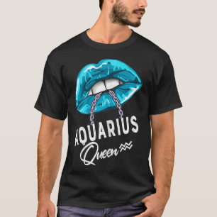 Womens Aquarius Queen Lips & Chain Zodiac Astrolog T-Shirt