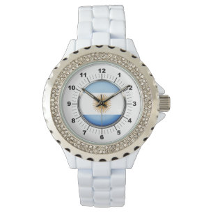Women's Argentina Flag Rhinestone White Watch