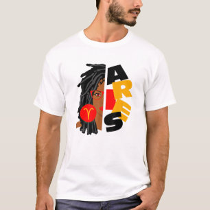 Womens Aries Girl Afro Locs Girl Zodiac Signs Birt T-Shirt