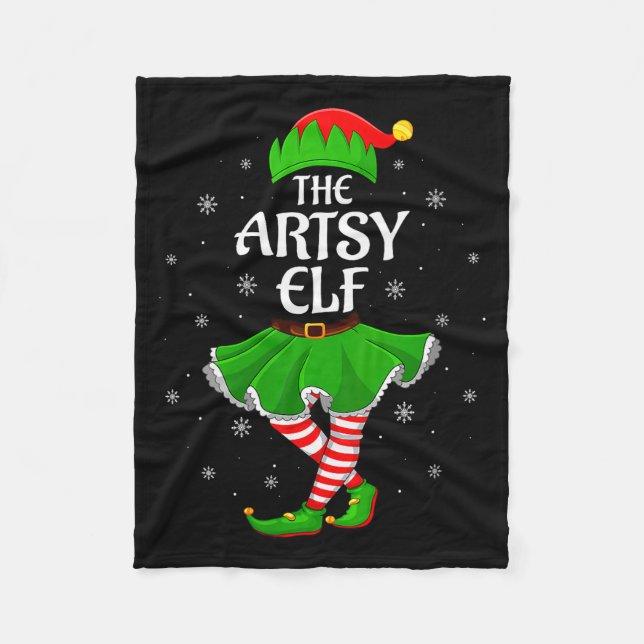 Womens Artsy Elf Christmas Family Girls Women Elf  Fleece Blanket (Front)