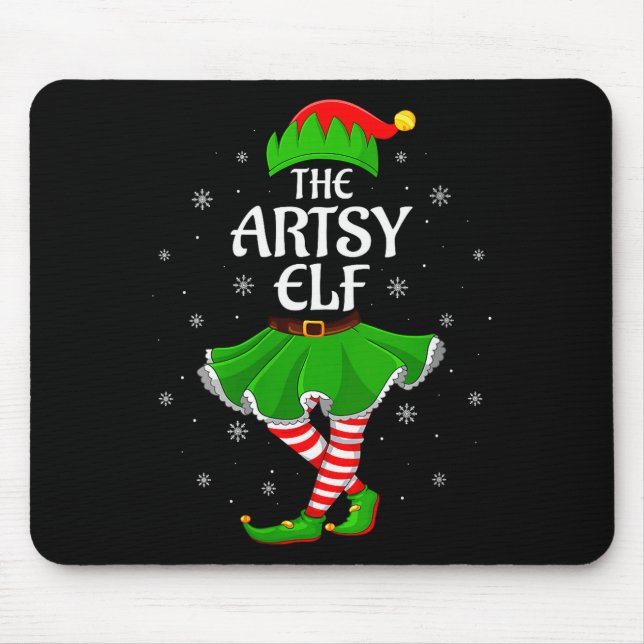 Womens Artsy Elf Christmas Family Girls Women Elf  Mouse Mat (Front)