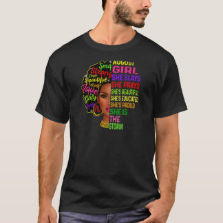 Womens August Girl She Slays & Prays Birthday Girl T-Shirt