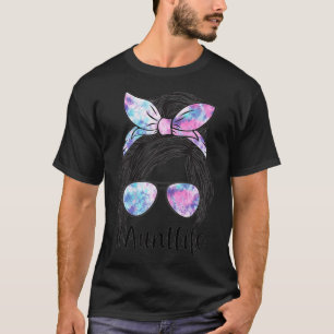 Womens Aunt Life Messy Hair Bun Tie Dye Women Moth T-Shirt