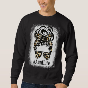 Womens Auntie Life Bleached Messy Bun Leopard Moth Sweatshirt