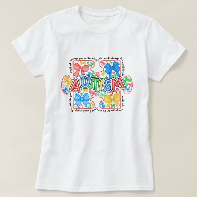 Womens Autism Awareness Coquette Bow T-Shirt (Design Front)