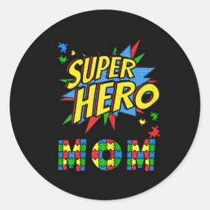 Womens Autism Awareness For Super Hero Mum Blue Ap Classic Round Sticker