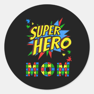Womens Autism Awareness For Super Hero Mum Blue Ap Classic Round Sticker