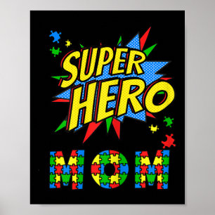 Womens Autism Awareness For Super Hero Mum Blue Ap Poster