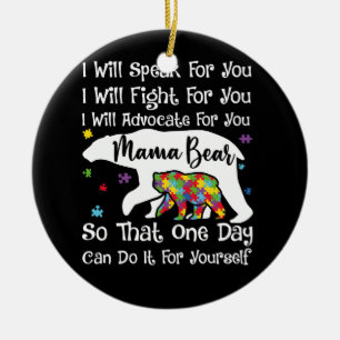 Womens Autism Bear Mama I Will Speak Fight Advocat Ceramic Tree Decoration