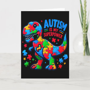 Womens Autism - Dinosaur - Puzzle - Bow - Autism I Card