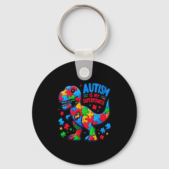 Womens Autism - Dinosaur - Puzzle - Bow - Autism I Key Ring (Front)