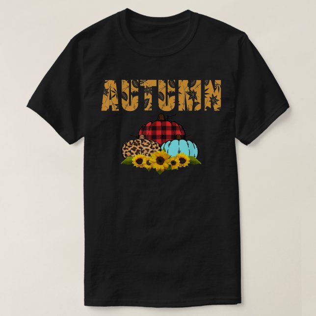 Womens Autumn Leopard Pumpkin Buffalo Pumpkin Fall T-Shirt (Design Front)