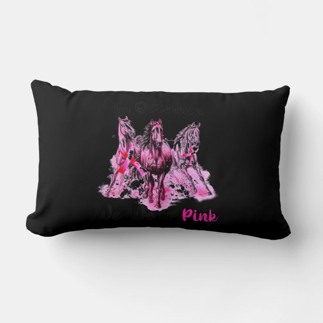 Womens Awareness In October We Wear Pink Horse Bre Lumbar Cushion (Front)