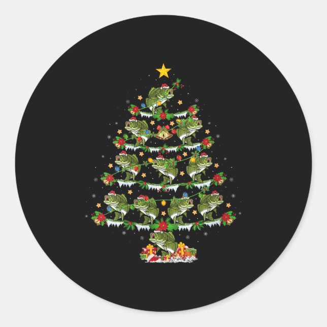 Womens B Fish Christmas Tree Lights Funny B Fishin Classic Round Sticker (Front)