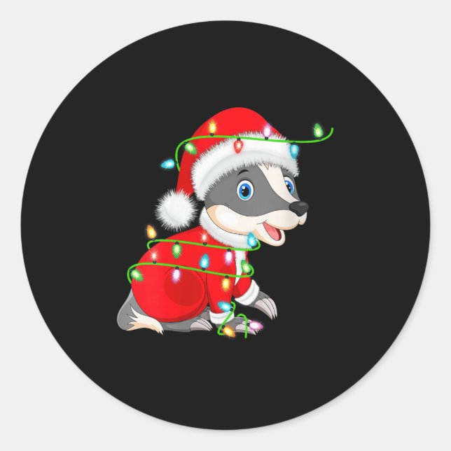 Womens Badger Christmas Lights Santa Costume Cute  Classic Round Sticker (Front)