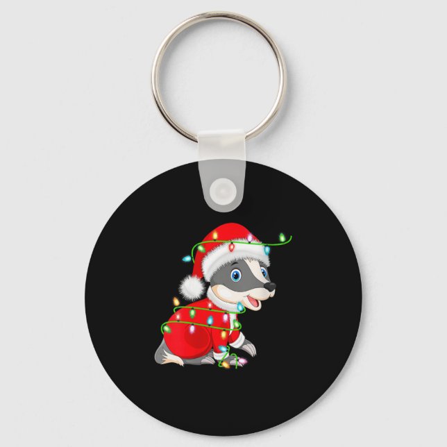 Womens Badger Christmas Lights Santa Costume Cute  Key Ring (Front)