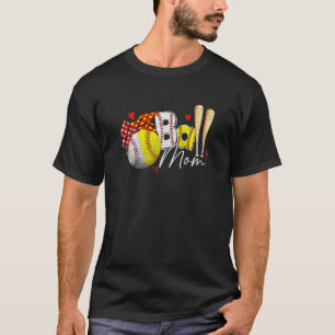 Womens Ball Mom Heart Baseball Softball Mama Women T-Shirt