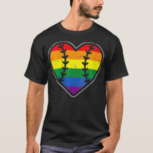 Womens Baseball Heart Sport LGBTQ Rainbow Flag Gay T-Shirt