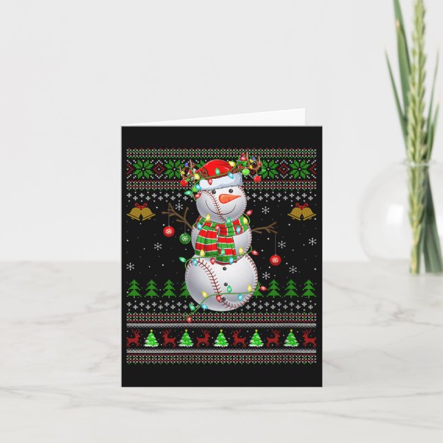 Womens Baseball Snowman Ugly Christmas Sweaters Sr Card (Front)
