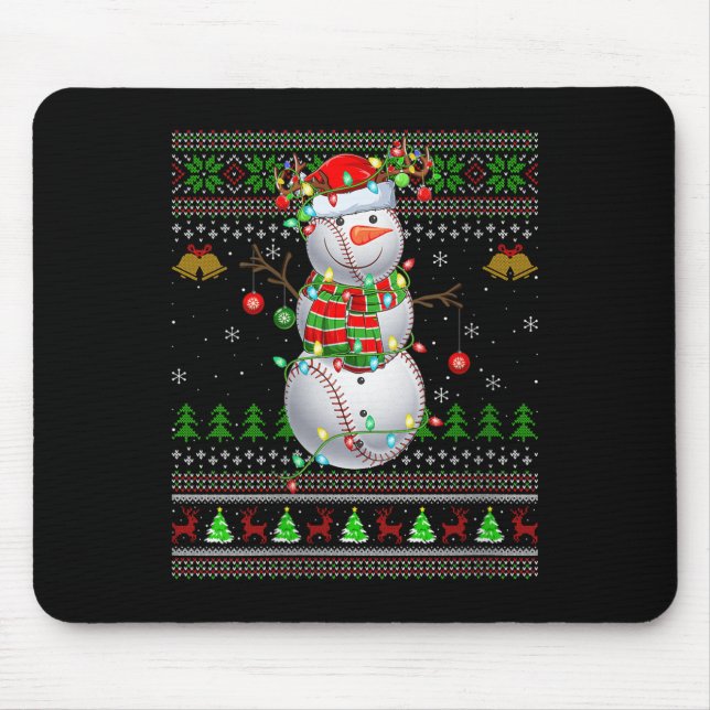 Womens Baseball Snowman Ugly Christmas Sweaters Sr Mouse Mat (Front)