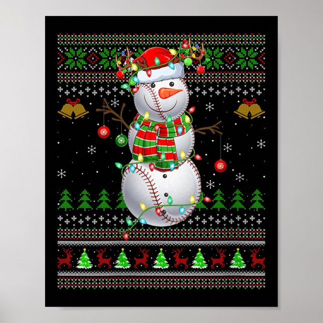 Womens Baseball Snowman Ugly Christmas Sweaters Sr Poster (Front)