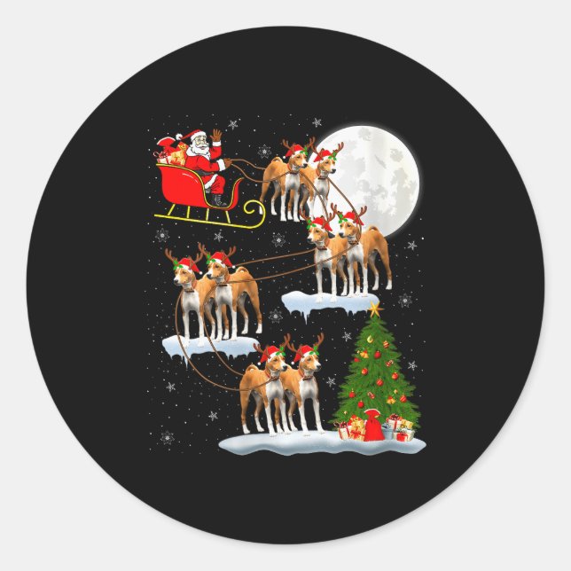 Womens Basenji Dog Santa Sleigh Flying Funny Magic Classic Round Sticker (Front)