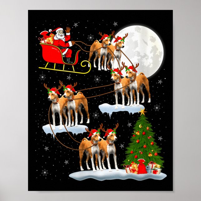 Womens Basenji Dog Santa Sleigh Flying Funny Magic Poster (Front)