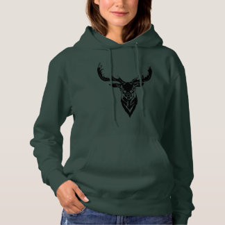 Women's Basic Deep Forest Deer Hooded Sweatshirt