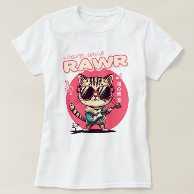 Women's Basic T-Shirt Rock & Rawr Cat (Design Front)