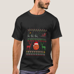 Womens Basketball Christmas Reindeer Lights Santa  T-Shirt
