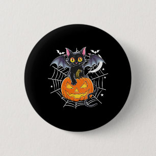 Womens Bat Halloween _ Black Cat Bat Wings Spooky 6 Cm Round Badge