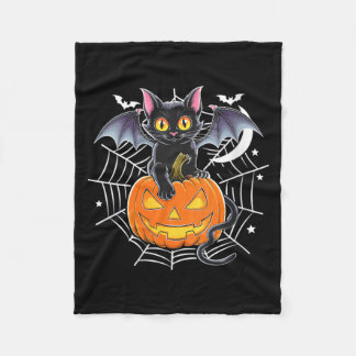 Womens Bat Halloween _ Black Cat Bat Wings Spooky Fleece Blanket