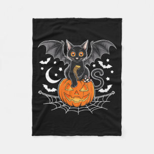 Womens Bat Halloween _ Black Cat Bat Wings Spooky Fleece Blanket