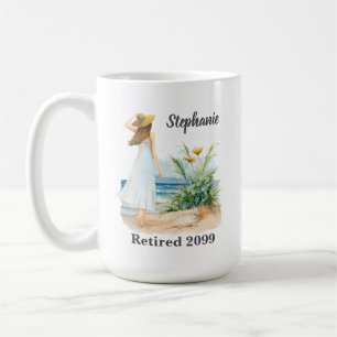 Womens Beach and Flowers Themed Retirement Coffee Mug