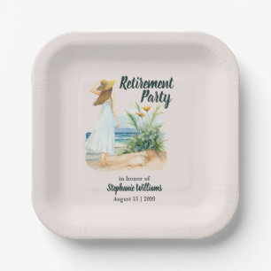 Womens Beach and Flowers Themed Retirement Party Paper Plate
