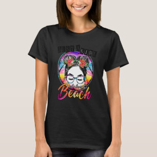 Womens Beach Vibes Messy Bun Sunglasses Summer T-Shirt