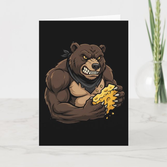 Womens Bear Eating Cheese Card (Front)