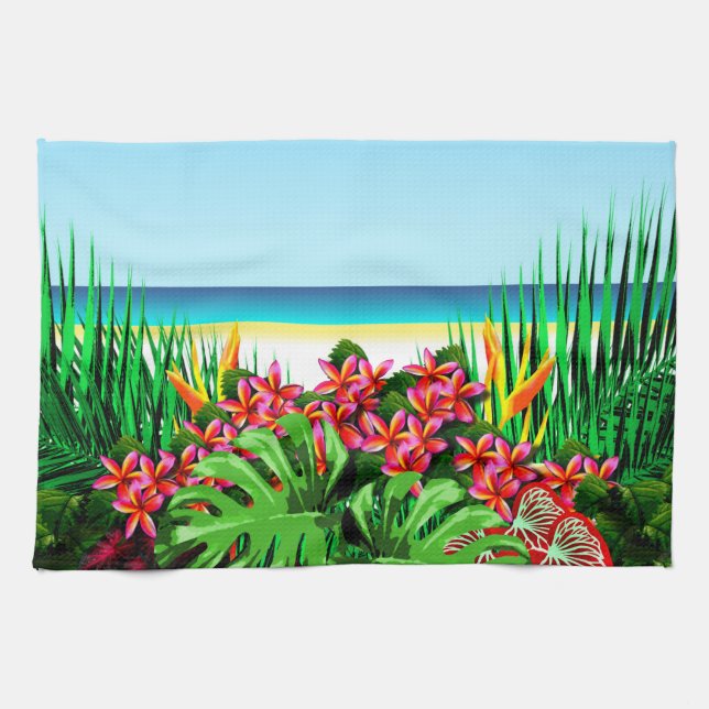 Women's Beautiful Bright Tropical Paradise Beach Tea Towel (Horizontal)