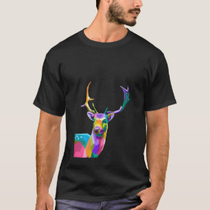 Womens Beautiful deer head colorful stag deer love T-Shirt