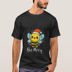 Womens Bee Merry Christmas Bee Wears Santa Hat Xma T-Shirt