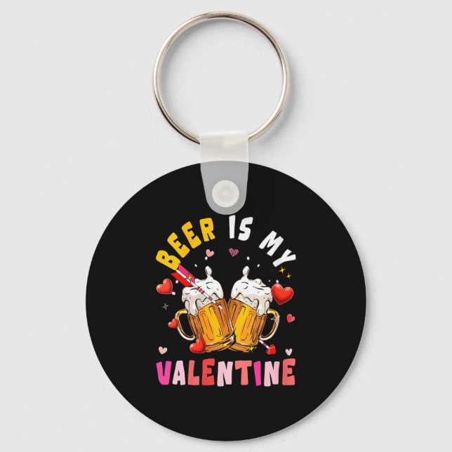 Women's Beer Is My Valentine Hearts Matching Drink Key Ring (Front)