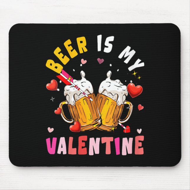Women's Beer Is My Valentine Hearts Matching Drink Mouse Mat (Front)