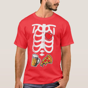 Womens Beer Pizza Skeletal Bones Beers Drunk Skele T-Shirt