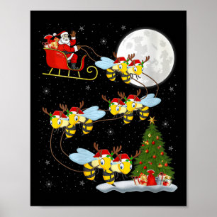 Womens Bees Santa Sleigh Flying Funny Magical Chri Poster