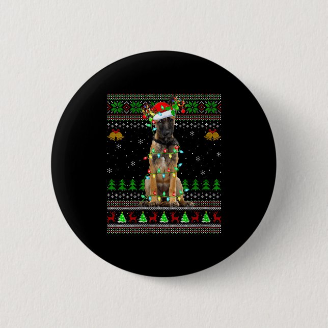 Womens Belgian Malinois Dog Ugly Christmas Sweater 6 Cm Round Badge (Front)