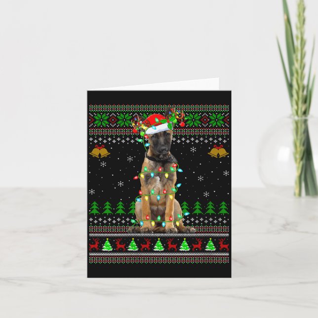 Womens Belgian Malinois Dog Ugly Christmas Sweater Card (Front)