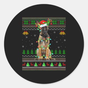 Womens Belgian Malinois Dog Ugly Christmas Sweater Classic Round Sticker