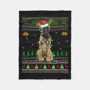 Womens Belgian Malinois Dog Ugly Christmas Sweater Fleece Blanket