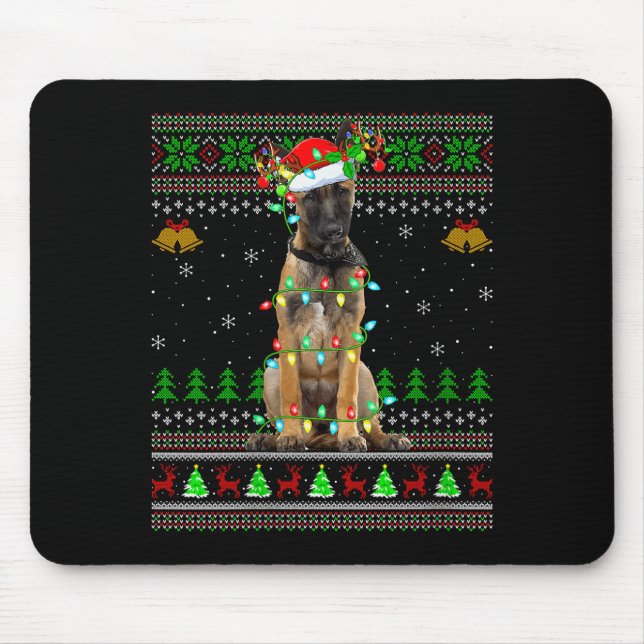 Womens Belgian Malinois Dog Ugly Christmas Sweater Mouse Mat (Front)